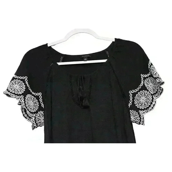 Talbots Midi Dress Size Small Black Cotton Embroidered Scalloped Hem Lightweight - Picture 2 of 13